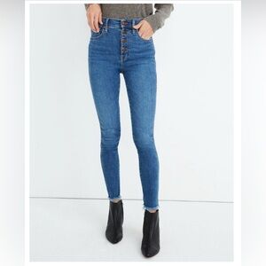 Madewell 10" High-Rise Skinny Jeans Button Fly Raw Hem Mackey‎ Dark Wash Size 30